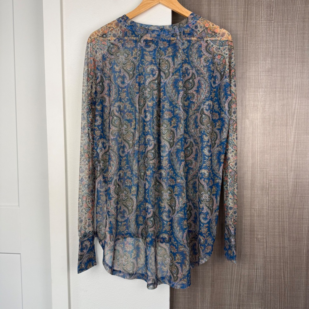 Free‎ People Blue Green Arianna Paisley Print Mesh Tunic Top - Picture 7 of 11